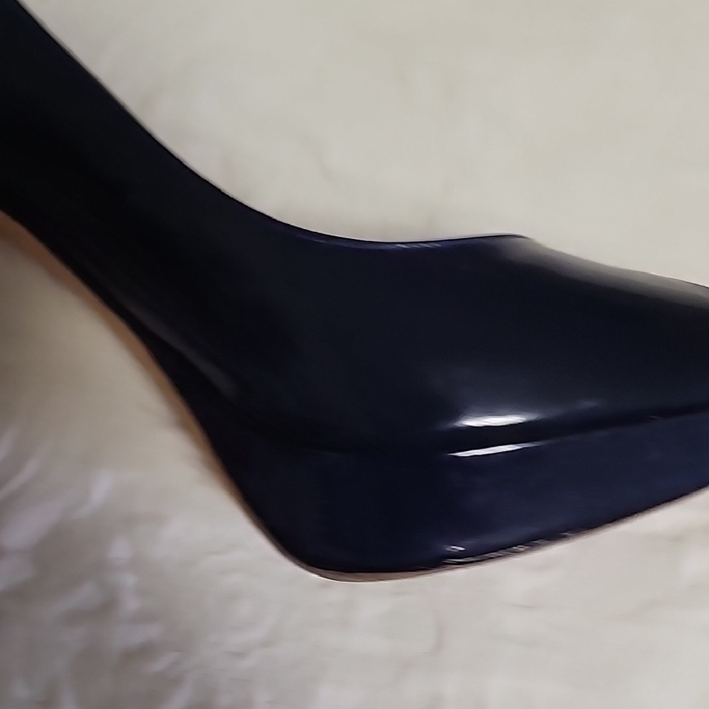 Blue Patent Leather Peep-Toe Heels - Picture 7 of 9